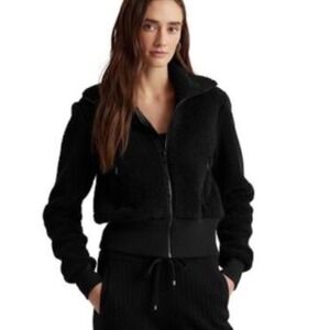 Lauren Ralph Lauren Womens Black Teddy Fleece Zip Up Jacket‎ Coat PXS